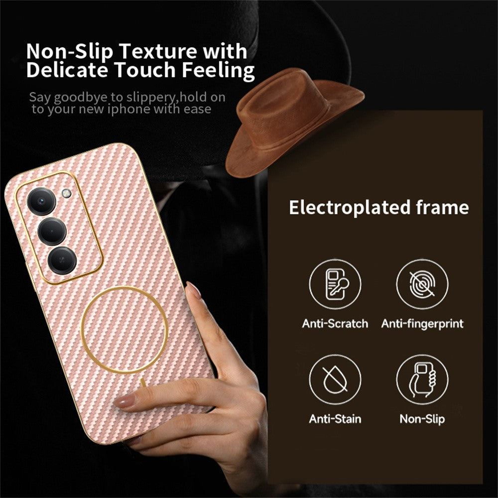 For-Xiaomi-Redmi-15-4G-(EU)-(171mm)-Phone-Case-Carbon-Fiber-Textured-Electroplated-TPU-Back-Cover-Pink