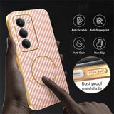 For-Xiaomi-Redmi-15-4G-(EU)-(171mm)-Phone-Case-Carbon-Fiber-Textured-Electroplated-TPU-Back-Cover-Pink