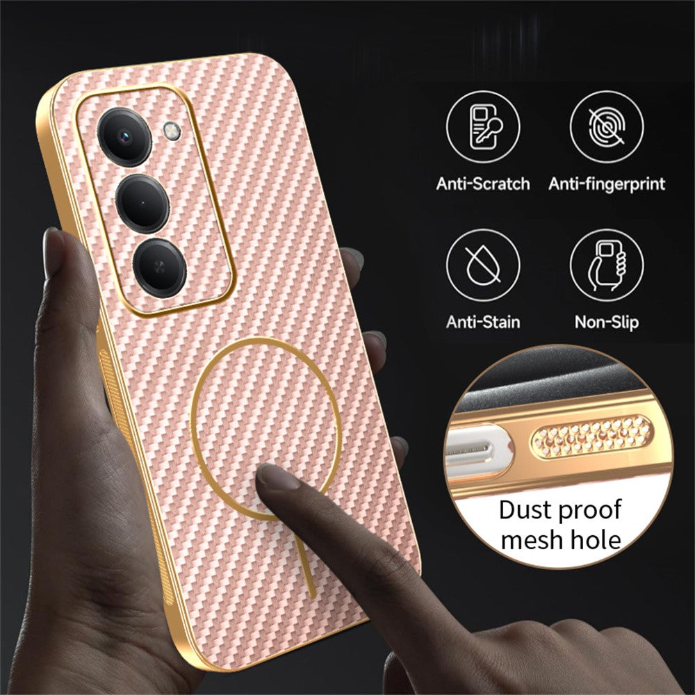 For-Xiaomi-Redmi-15-4G-(EU)-(171mm)-Phone-Case-Carbon-Fiber-Textured-Electroplated-TPU-Back-Cover-Pink