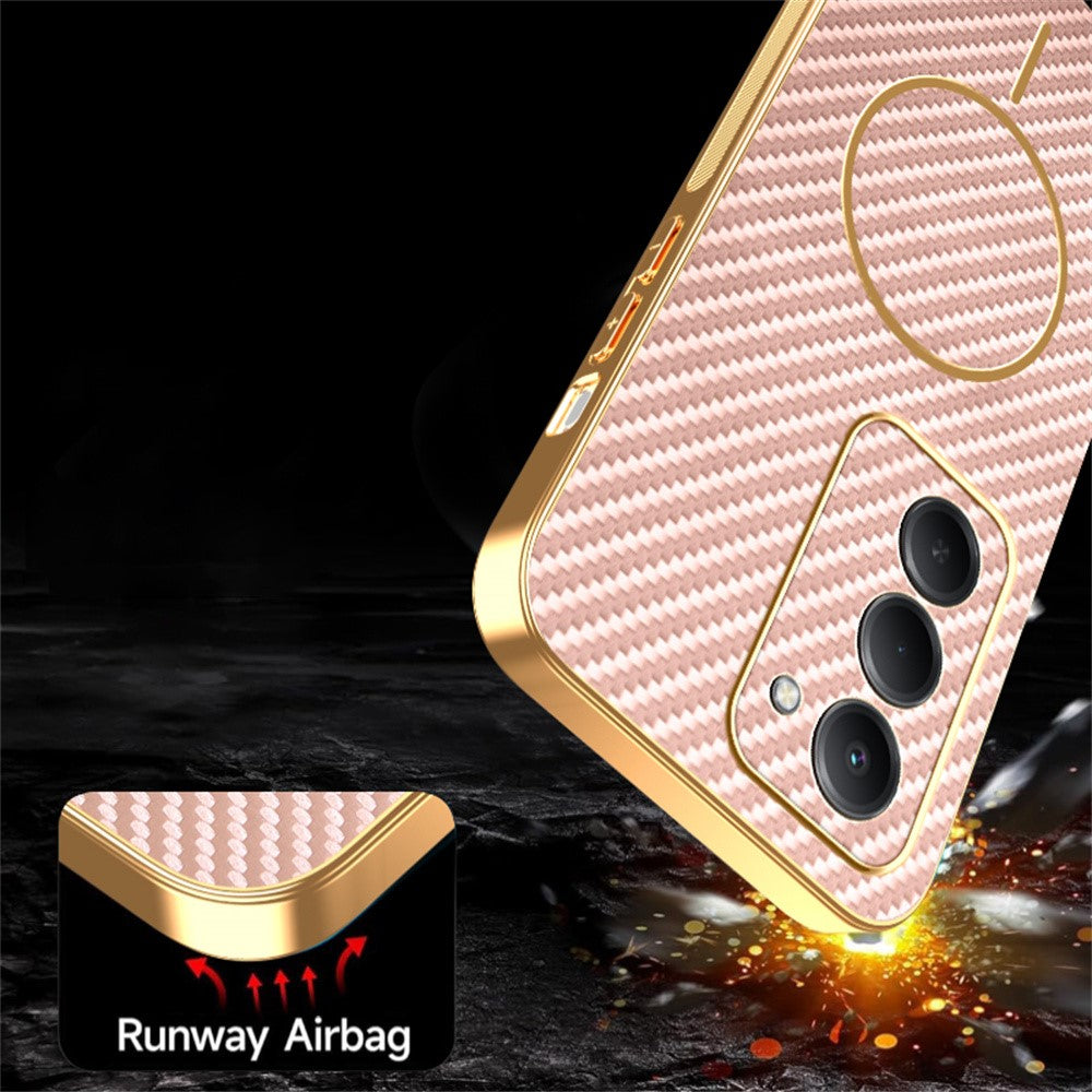 For-Xiaomi-Redmi-15-4G-(EU)-(171mm)-Phone-Case-Carbon-Fiber-Textured-Electroplated-TPU-Back-Cover-Pink