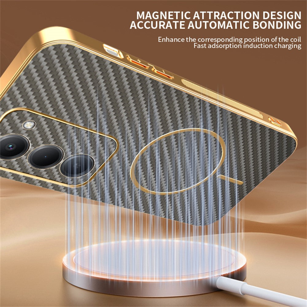 For-Xiaomi-Redmi-15-4G-(EU)-(171mm)-Phone-Case-Carbon-Fiber-Textured-Electroplated-TPU-Back-Cover-Coffee