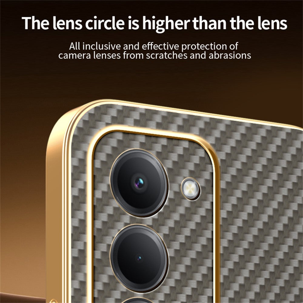 For-Xiaomi-Redmi-15-4G-(EU)-(171mm)-Phone-Case-Carbon-Fiber-Textured-Electroplated-TPU-Back-Cover-Coffee