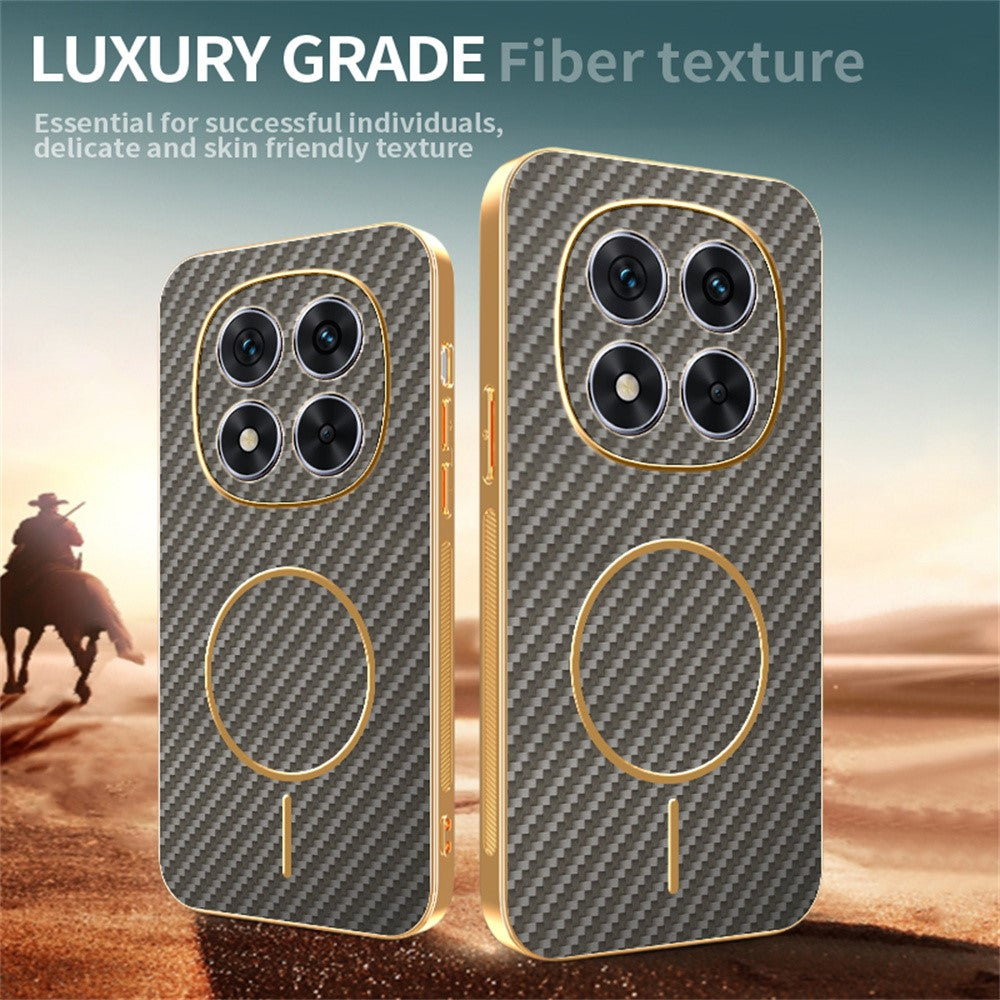 For-Xiaomi-Redmi-Note-14-Pro-5G-/-Poco-X7-5G-Phone-Case-Carbon-Fiber-Textured-Electroplated-TPU-Back-Cover-Coffee