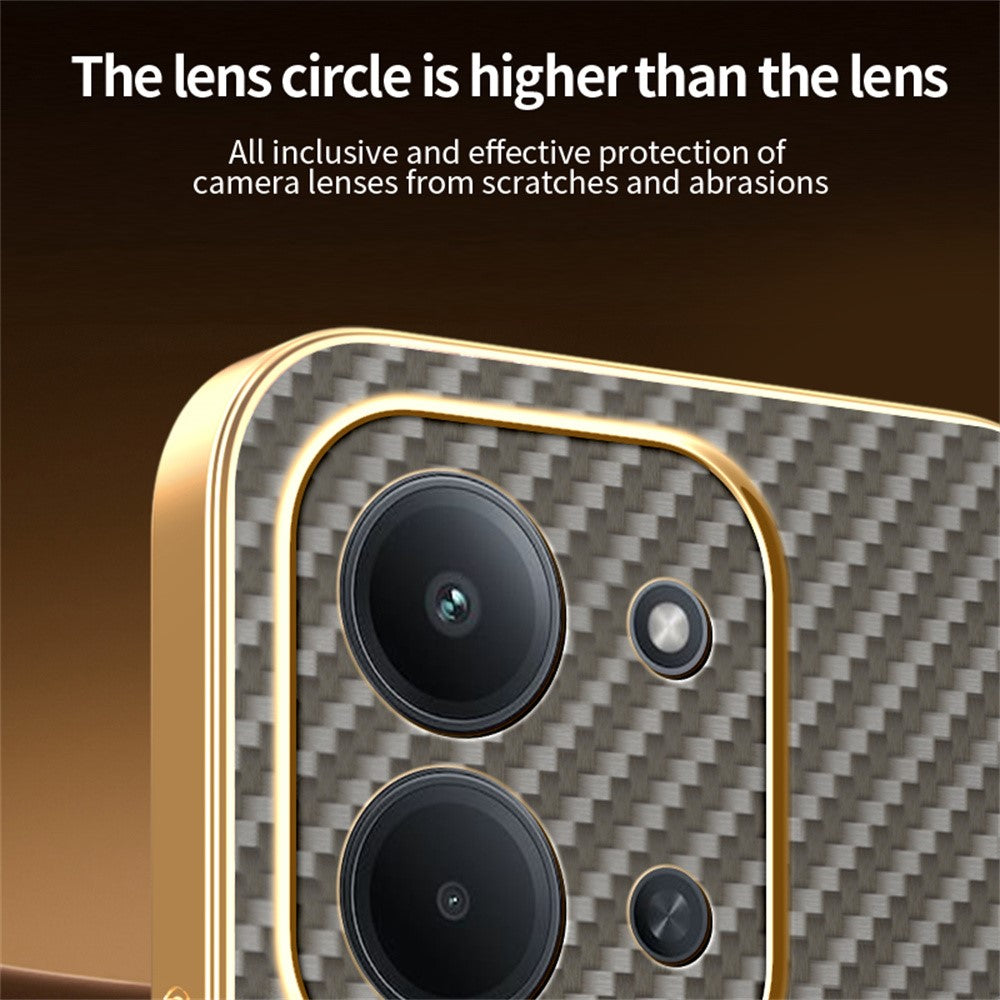 Phone-Case-For-Xiaomi-Redmi-15C-4G-(EU)-(173mm)-/-15C-5G-(EU)-(173mm)-/-Poco-C85-4G-(173mm)-Carbon-Fiber-Textured-Electroplated-TPU-Back-Cover-Coffee