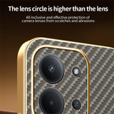 Phone-Case-For-Xiaomi-Redmi-15C-4G-(EU)-(173mm)-/-15C-5G-(EU)-(173mm)-/-Poco-C85-4G-(173mm)-Carbon-Fiber-Textured-Electroplated-TPU-Back-Cover-Coffee