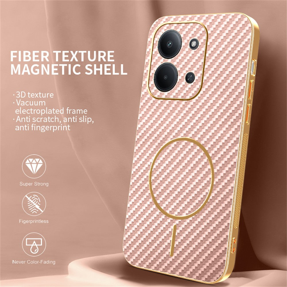 Phone-Case-For-Xiaomi-Redmi-15C-4G-(EU)-(173mm)-/-15C-5G-(EU)-(173mm)-/-Poco-C85-4G-(173mm)-Carbon-Fiber-Textured-Electroplated-TPU-Back-Cover-Pink