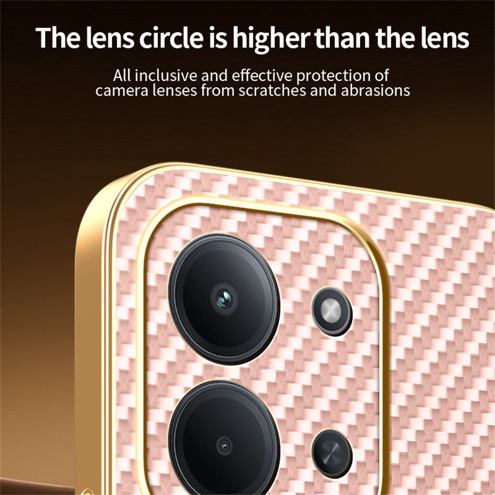 Phone-Case-For-Xiaomi-Redmi-15C-4G-(EU)-(173mm)-/-15C-5G-(EU)-(173mm)-/-Poco-C85-4G-(173mm)-Carbon-Fiber-Textured-Electroplated-TPU-Back-Cover-Pink