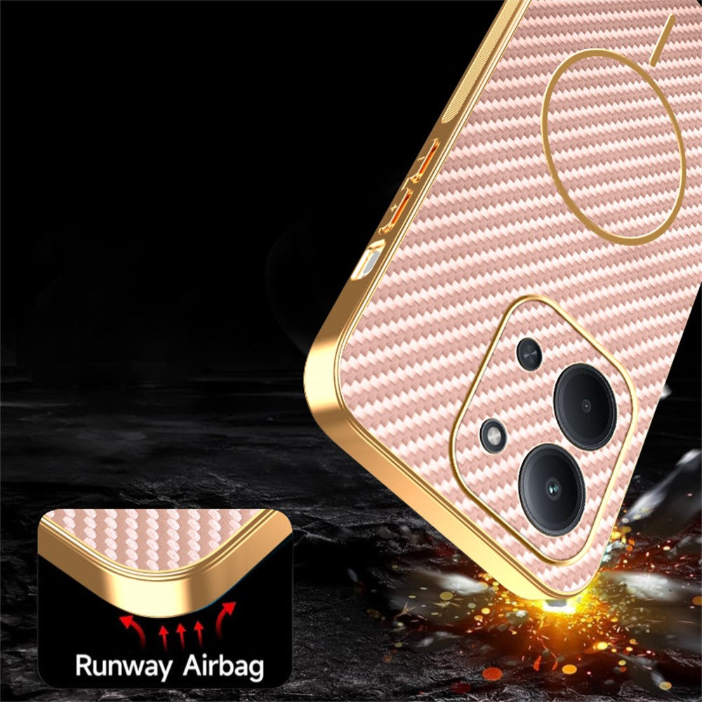 Phone-Case-For-Xiaomi-Redmi-15C-4G-(EU)-(173mm)-/-15C-5G-(EU)-(173mm)-/-Poco-C85-4G-(173mm)-Carbon-Fiber-Textured-Electroplated-TPU-Back-Cover-Pink