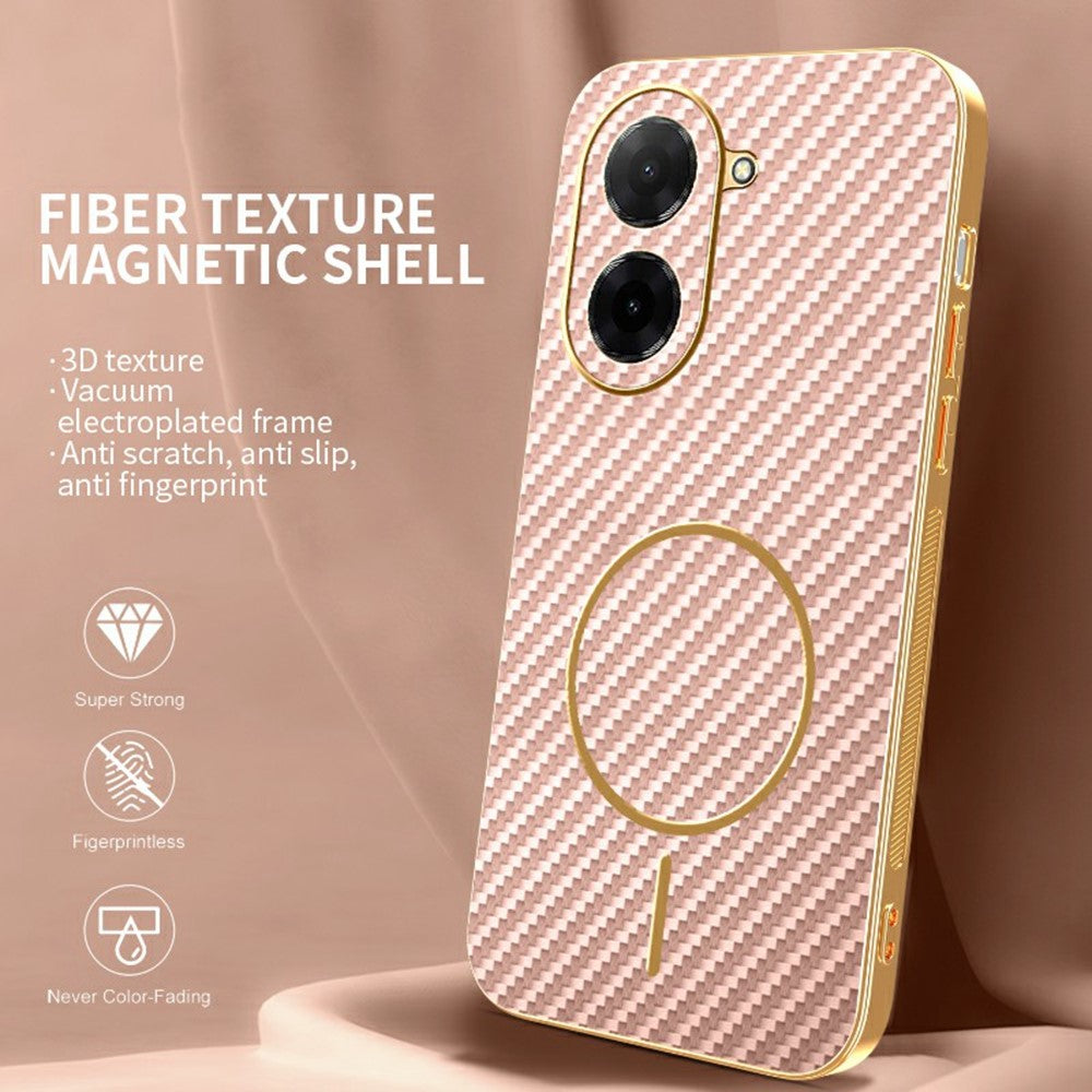 For-Xiaomi-Redmi-A5-4G-(171.7mm)-/-Poco-C71-4G-Phone-Case-Carbon-Fiber-Textured-Electroplated-TPU-Back-Cover-Pink