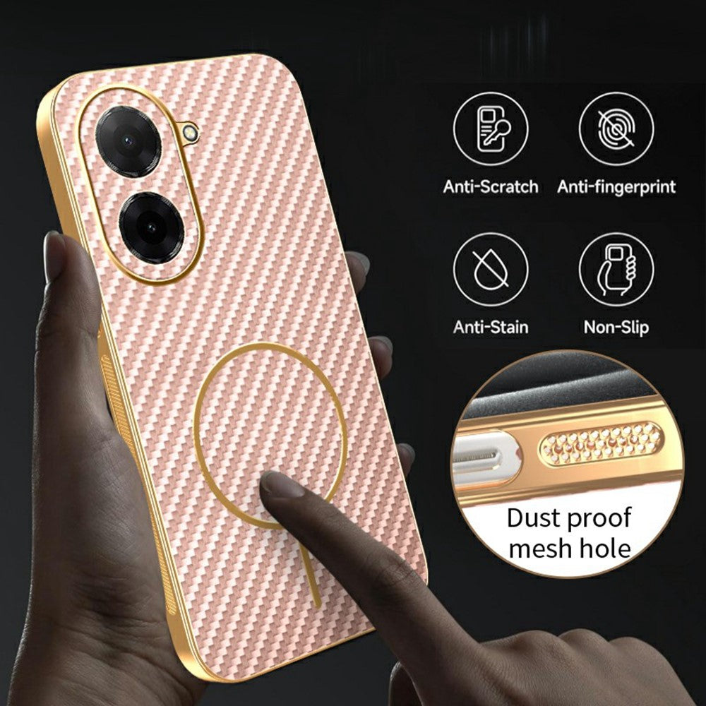 For-Xiaomi-Redmi-A5-4G-(171.7mm)-/-Poco-C71-4G-Phone-Case-Carbon-Fiber-Textured-Electroplated-TPU-Back-Cover-Pink