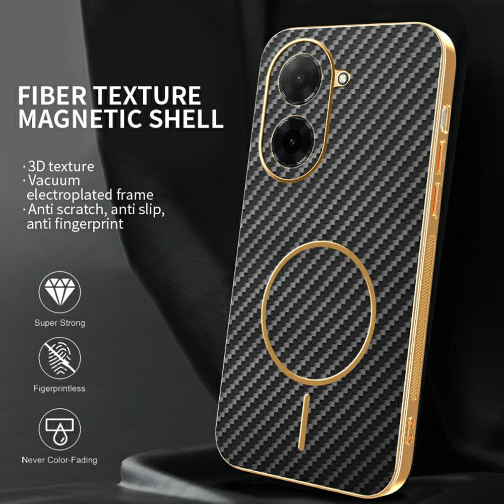 For-Xiaomi-Redmi-A5-4G-(171.7mm)-/-Poco-C71-4G-Phone-Case-Carbon-Fiber-Textured-Electroplated-TPU-Back-Cover-Black