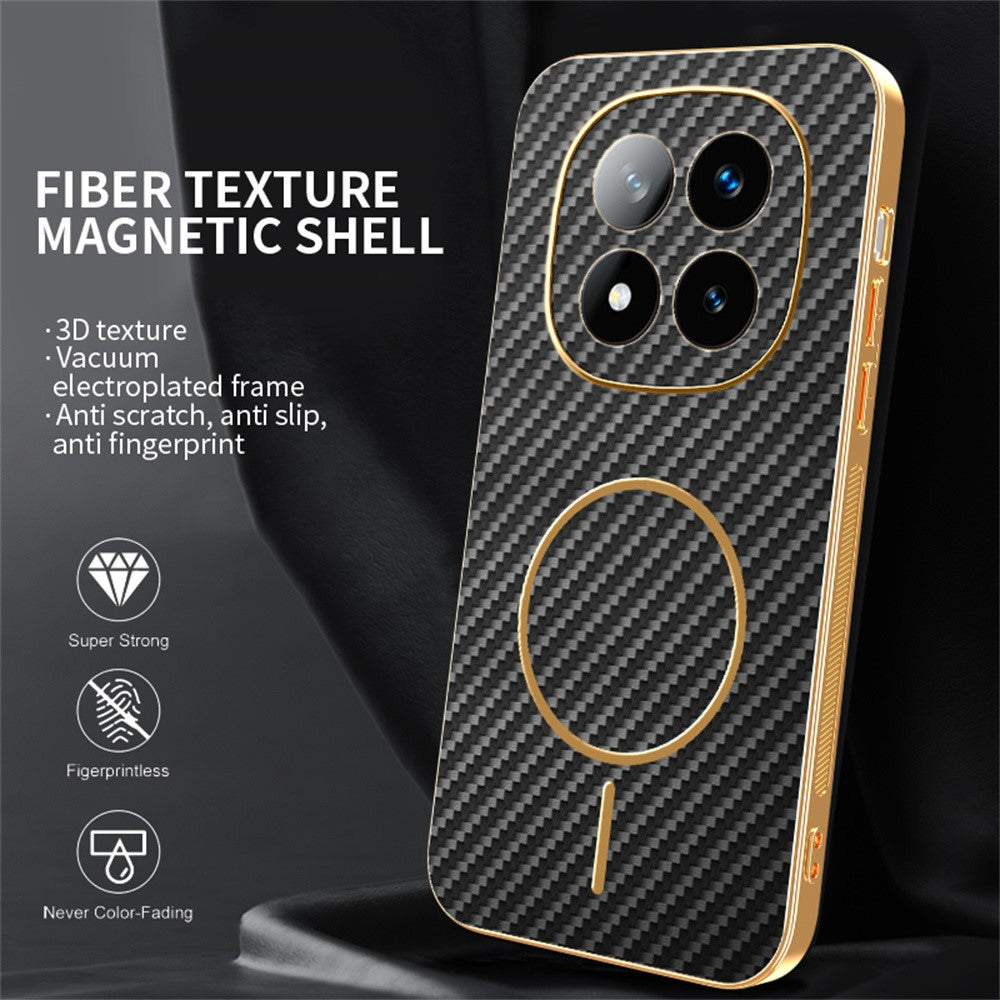 For-Xiaomi-Redmi-Note-14-Pro+-5G-Phone-Case-Carbon-Fiber-Textured-Electroplated-TPU-Back-Cover-Black