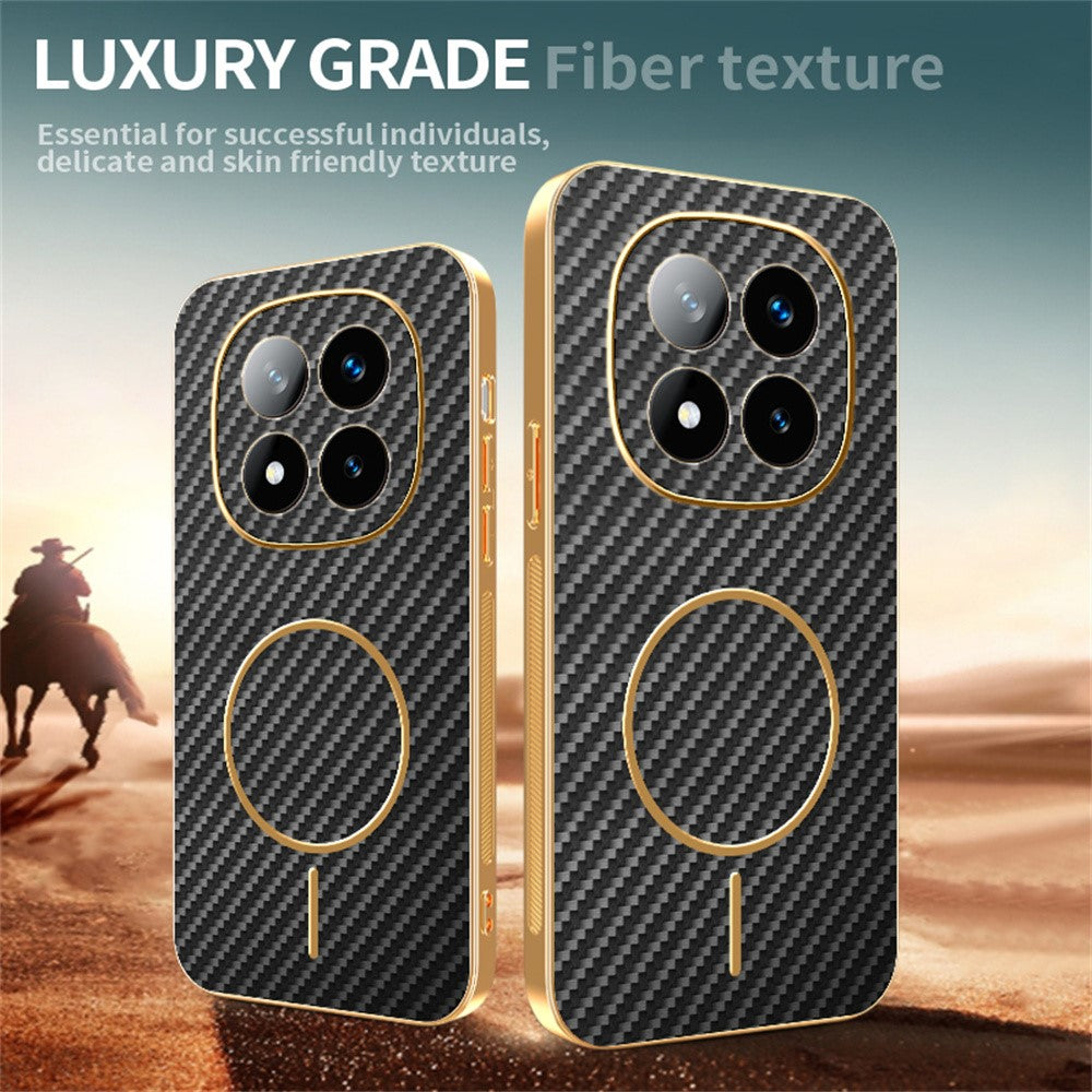 For-Xiaomi-Redmi-Note-14-Pro+-5G-Phone-Case-Carbon-Fiber-Textured-Electroplated-TPU-Back-Cover-Black