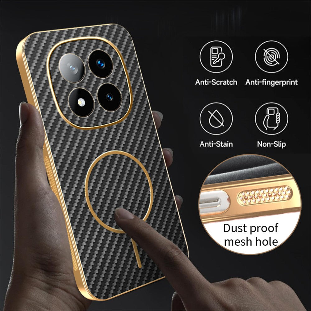 For-Xiaomi-Redmi-Note-14-Pro+-5G-Phone-Case-Carbon-Fiber-Textured-Electroplated-TPU-Back-Cover-Black