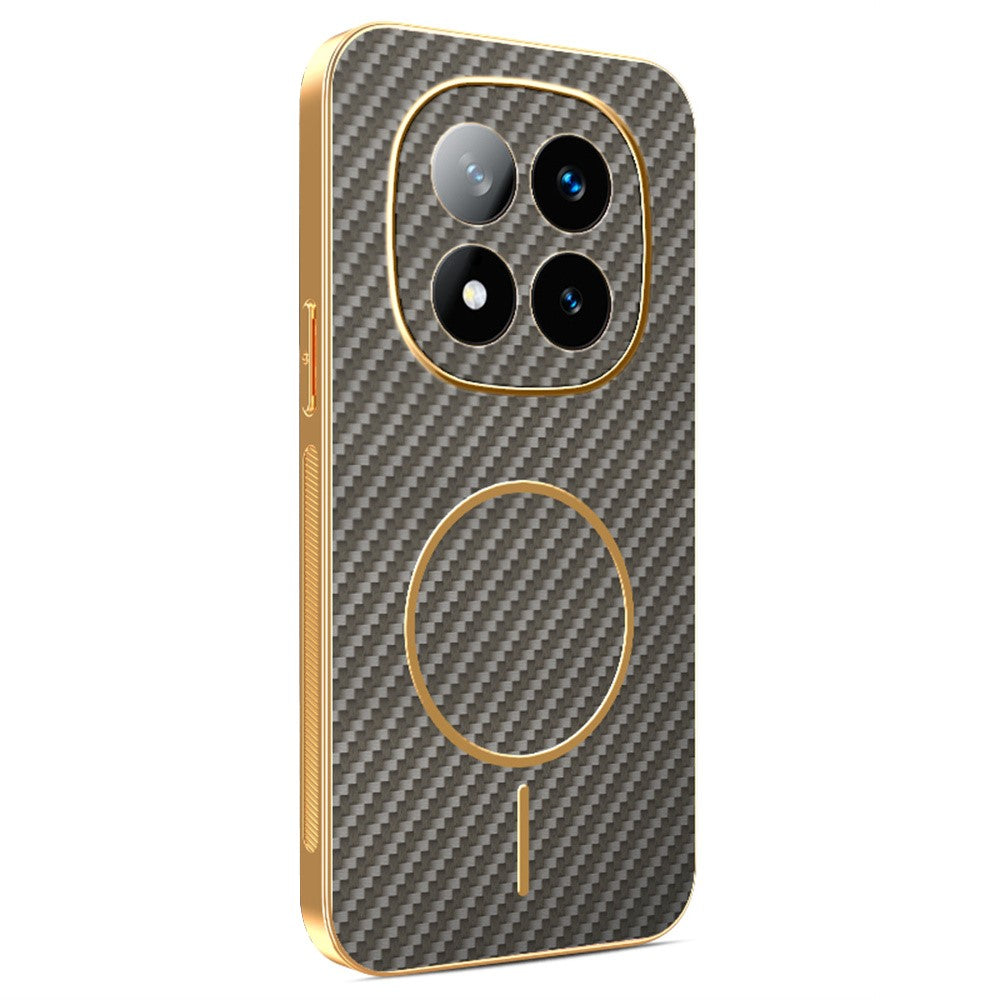 For-Xiaomi-Redmi-Note-14-Pro+-5G-Phone-Case-Carbon-Fiber-Textured-Electroplated-TPU-Back-Cover-Coffee