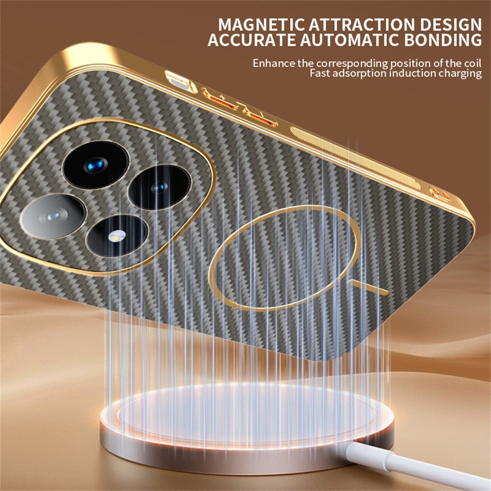 For-Xiaomi-Redmi-Note-14-Pro+-5G-Phone-Case-Carbon-Fiber-Textured-Electroplated-TPU-Back-Cover-Coffee