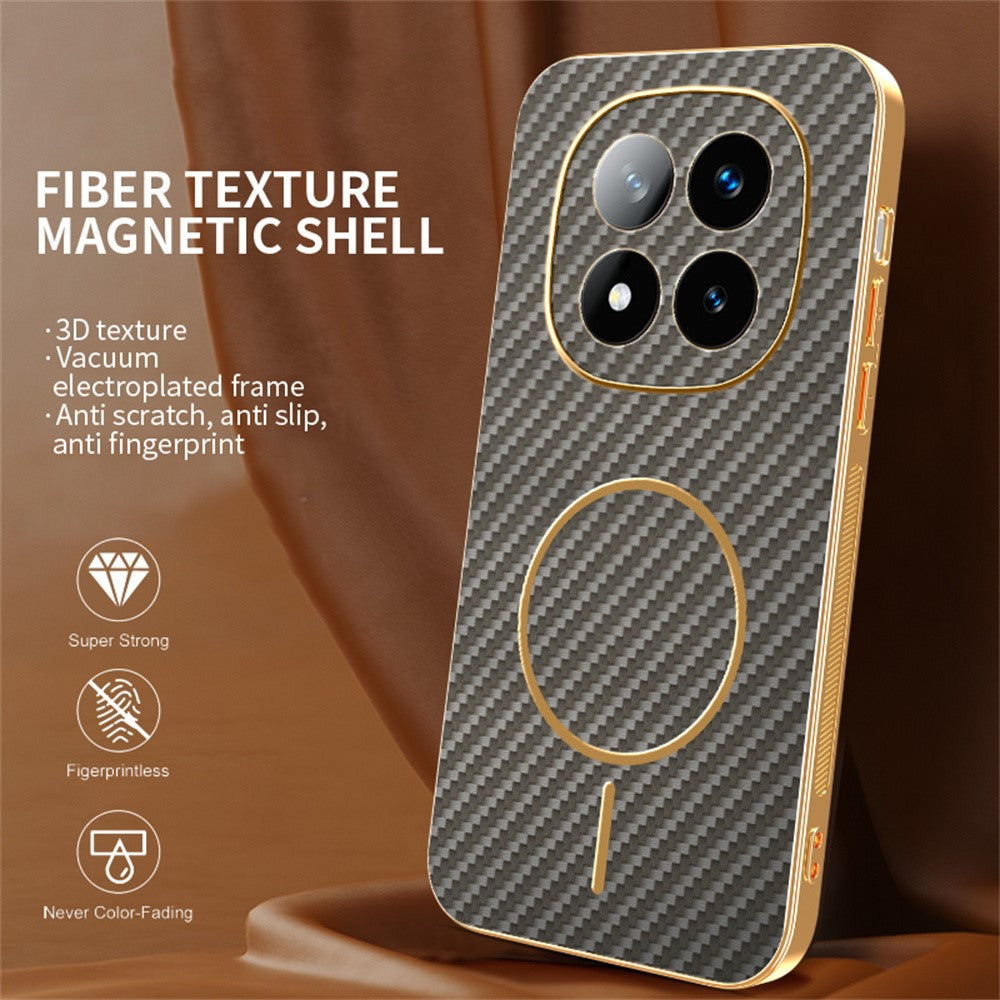 For-Xiaomi-Redmi-Note-14-Pro+-5G-Phone-Case-Carbon-Fiber-Textured-Electroplated-TPU-Back-Cover-Coffee