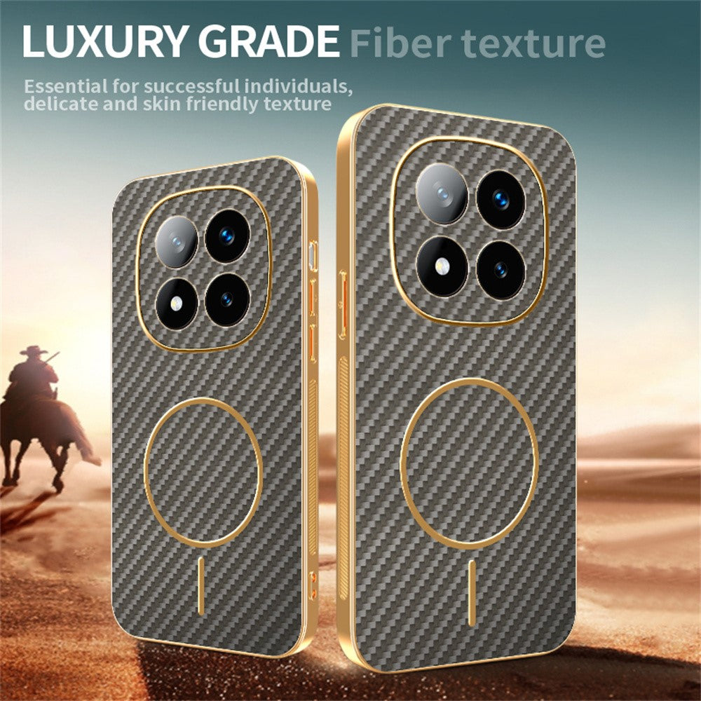 For-Xiaomi-Redmi-Note-14-Pro+-5G-Phone-Case-Carbon-Fiber-Textured-Electroplated-TPU-Back-Cover-Coffee