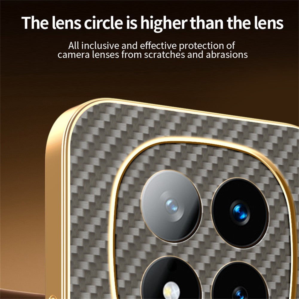 For-Xiaomi-Redmi-Note-14-Pro+-5G-Phone-Case-Carbon-Fiber-Textured-Electroplated-TPU-Back-Cover-Coffee