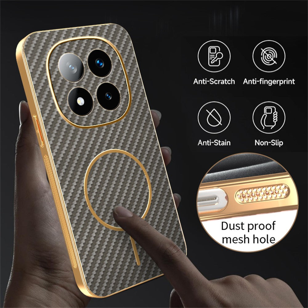 For-Xiaomi-Redmi-Note-14-Pro+-5G-Phone-Case-Carbon-Fiber-Textured-Electroplated-TPU-Back-Cover-Coffee