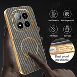 For-Xiaomi-Redmi-Note-14-Pro+-5G-Phone-Case-Carbon-Fiber-Textured-Electroplated-TPU-Back-Cover-Coffee