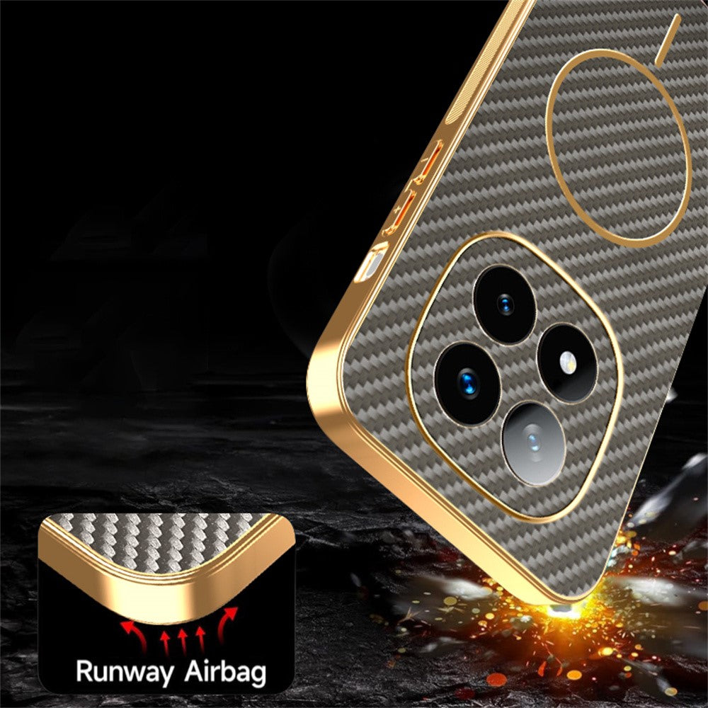 For-Xiaomi-Redmi-Note-14-Pro+-5G-Phone-Case-Carbon-Fiber-Textured-Electroplated-TPU-Back-Cover-Coffee