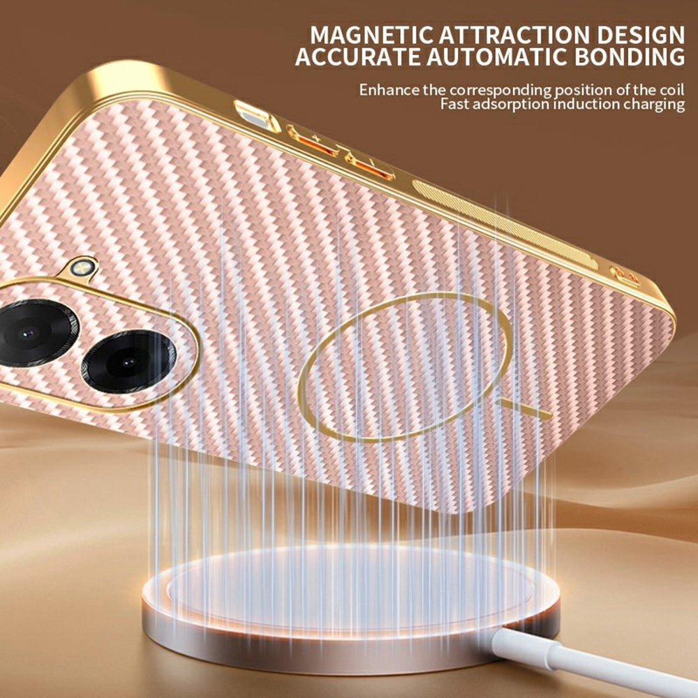 For-Xiaomi-Redmi-A5-NFC-(EU)-(173.45mm)-Phone-Case-Carbon-Fiber-Textured-Electroplated-TPU-Back-Cover-Pink