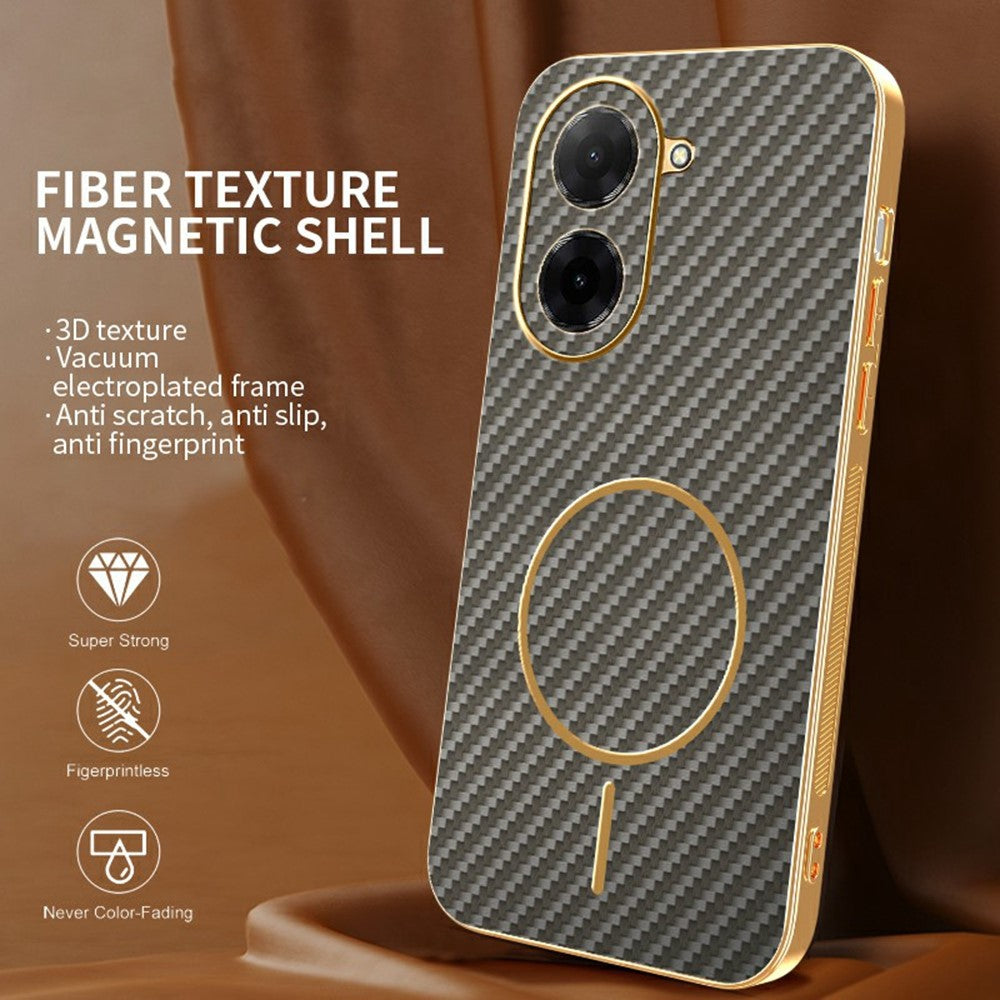 For-Xiaomi-Redmi-A5-NFC-(EU)-(173.45mm)-Phone-Case-Carbon-Fiber-Textured-Electroplated-TPU-Back-Cover-Coffee