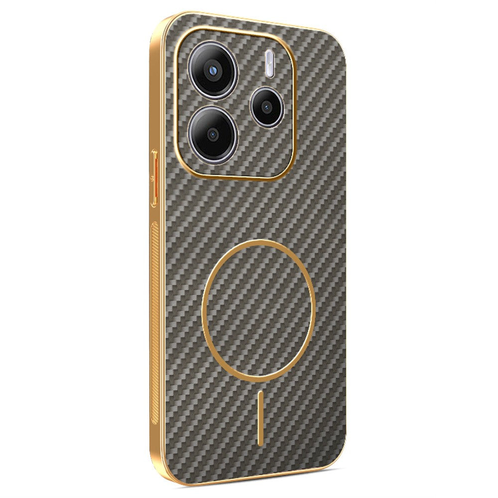 For-Xiaomi-Redmi-Note-14-4G-(163.25mm)-Phone-Case-Carbon-Fiber-Textured-Electroplated-TPU-Back-Cover-Coffee