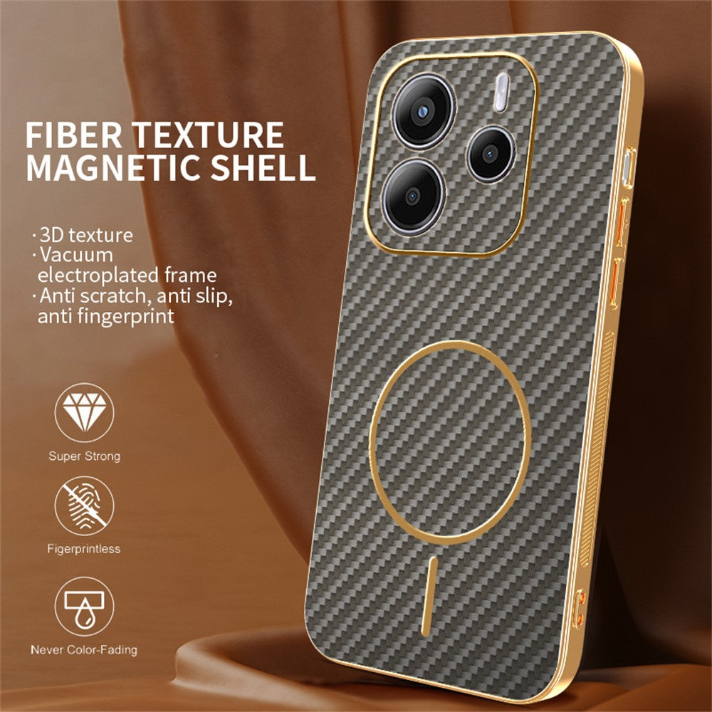 For-Xiaomi-Redmi-Note-14-4G-(163.25mm)-Phone-Case-Carbon-Fiber-Textured-Electroplated-TPU-Back-Cover-Coffee