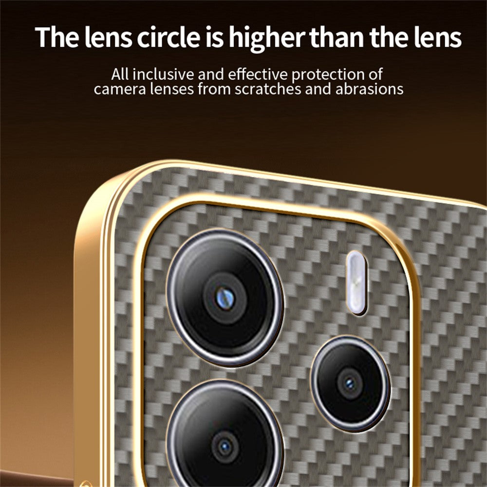 For-Xiaomi-Redmi-Note-14-4G-(163.25mm)-Phone-Case-Carbon-Fiber-Textured-Electroplated-TPU-Back-Cover-Coffee