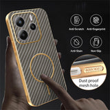 For-Xiaomi-Redmi-Note-14-4G-(163.25mm)-Phone-Case-Carbon-Fiber-Textured-Electroplated-TPU-Back-Cover-Coffee