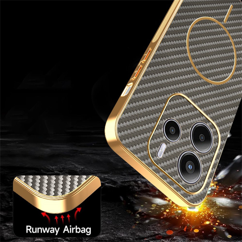 For-Xiaomi-Redmi-Note-14-4G-(163.25mm)-Phone-Case-Carbon-Fiber-Textured-Electroplated-TPU-Back-Cover-Coffee