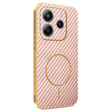 For-Xiaomi-Redmi-Note-14-4G-(164.84mm)-Phone-Case-Carbon-Fiber-Textured-Electroplated-TPU-Back-Cover-Pink
