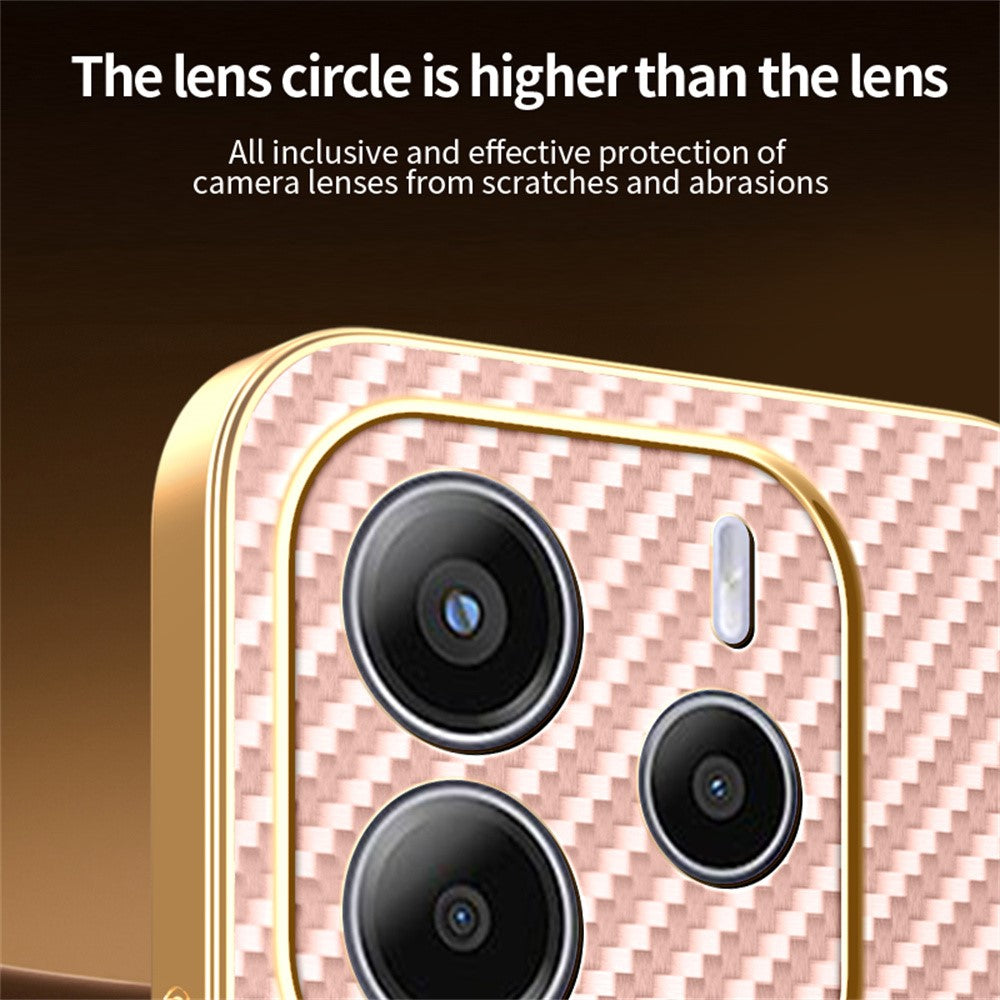 For-Xiaomi-Redmi-Note-14-4G-(164.84mm)-Phone-Case-Carbon-Fiber-Textured-Electroplated-TPU-Back-Cover-Pink