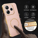 For-Xiaomi-Redmi-Note-14-4G-(164.84mm)-Phone-Case-Carbon-Fiber-Textured-Electroplated-TPU-Back-Cover-Pink