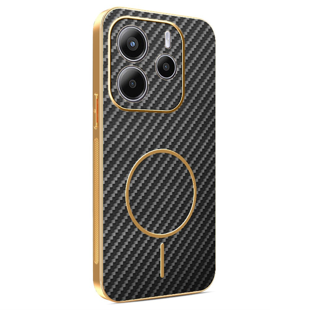 For-Xiaomi-Redmi-Note-14-4G-(164.84mm)-Phone-Case-Carbon-Fiber-Textured-Electroplated-TPU-Back-Cover-Black