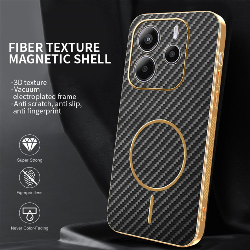 For-Xiaomi-Redmi-Note-14-4G-(164.84mm)-Phone-Case-Carbon-Fiber-Textured-Electroplated-TPU-Back-Cover-Black