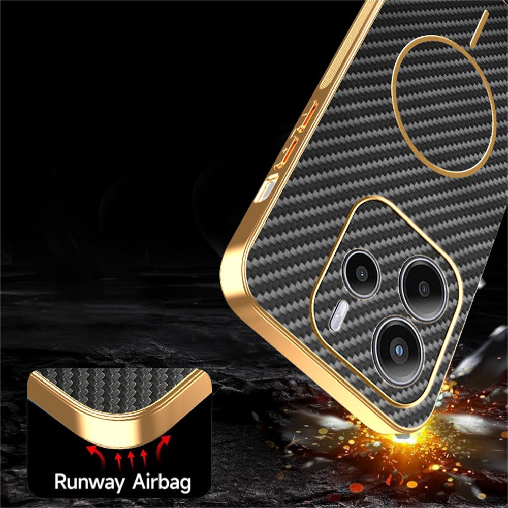 For-Xiaomi-Redmi-Note-14-4G-(164.84mm)-Phone-Case-Carbon-Fiber-Textured-Electroplated-TPU-Back-Cover-Black