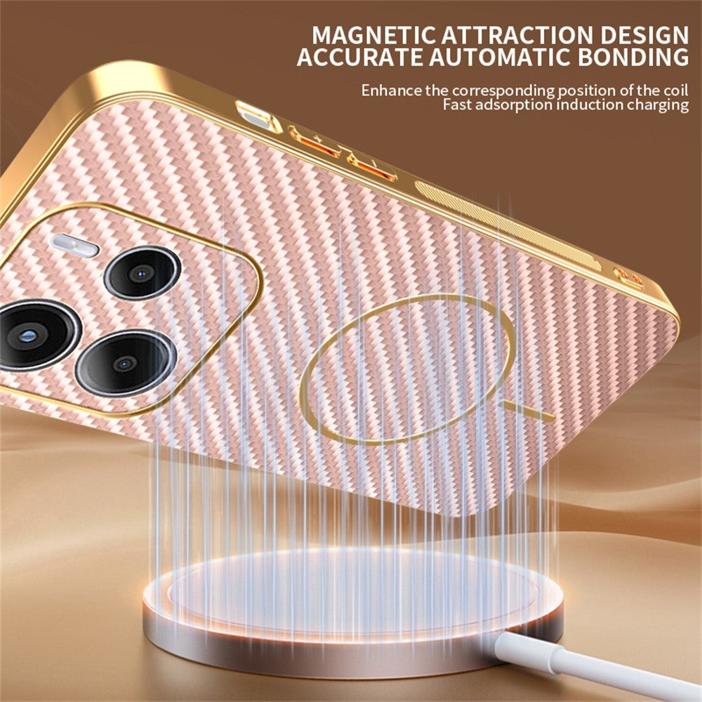 For-Xiaomi-Redmi-Note-14-5G-Phone-Case-Carbon-Fiber-Textured-Electroplated-TPU-Back-Cover-Pink