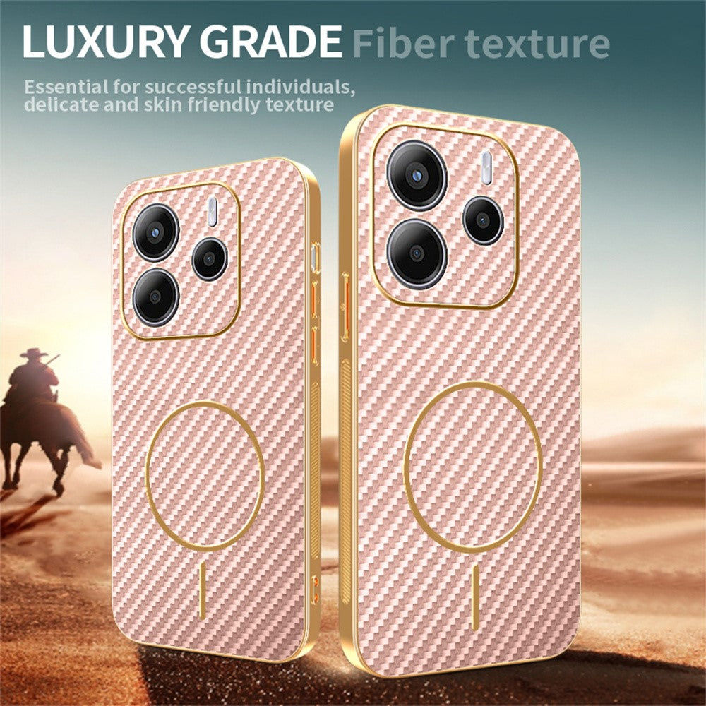 For-Xiaomi-Redmi-Note-14-5G-Phone-Case-Carbon-Fiber-Textured-Electroplated-TPU-Back-Cover-Pink