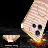 For-Xiaomi-Redmi-Note-14-5G-Phone-Case-Carbon-Fiber-Textured-Electroplated-TPU-Back-Cover-Pink