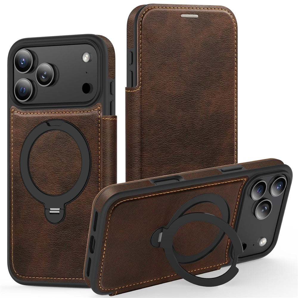 For-iPhone-17-Pro-Max-Case-Compatible-with-MagSafe-RFID-Blocking-Leather-Wallet-Cover-with-Rotating-Ring-Kickstand-Coffee