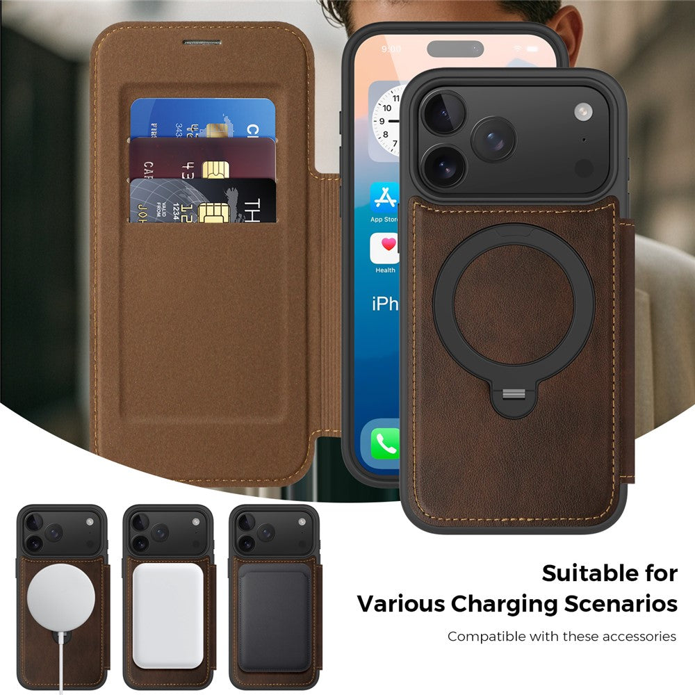 For-iPhone-17-Pro-Max-Case-Compatible-with-MagSafe-RFID-Blocking-Leather-Wallet-Cover-with-Rotating-Ring-Kickstand-Coffee