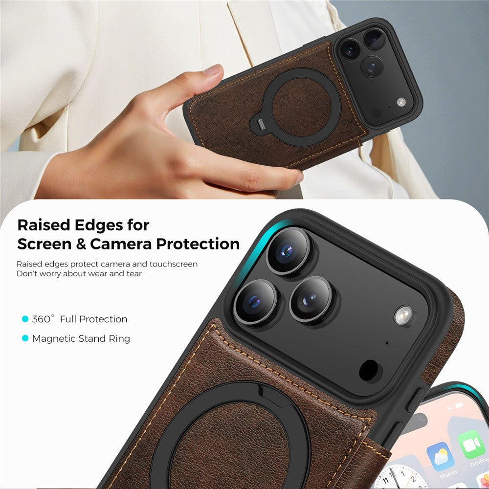 For-iPhone-17-Pro-Max-Case-Compatible-with-MagSafe-RFID-Blocking-Leather-Wallet-Cover-with-Rotating-Ring-Kickstand-Coffee