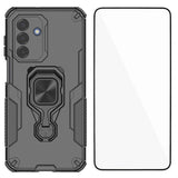 For-Samsung-Galaxy-A17-5G-/-A17-4G-Phone-Case-WANLONFENG-PC-TPU-Back-Cover-Kickstand-with-Tempered-Glass-Black