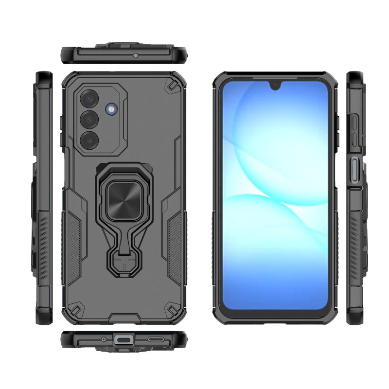 For-Samsung-Galaxy-A17-5G-/-A17-4G-Phone-Case-WANLONFENG-PC-TPU-Back-Cover-Kickstand-with-Tempered-Glass-Black