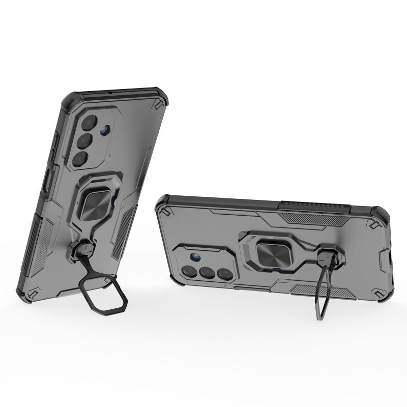 For-Samsung-Galaxy-A17-5G-/-A17-4G-Phone-Case-WANLONFENG-PC-TPU-Back-Cover-Kickstand-with-Tempered-Glass-Black