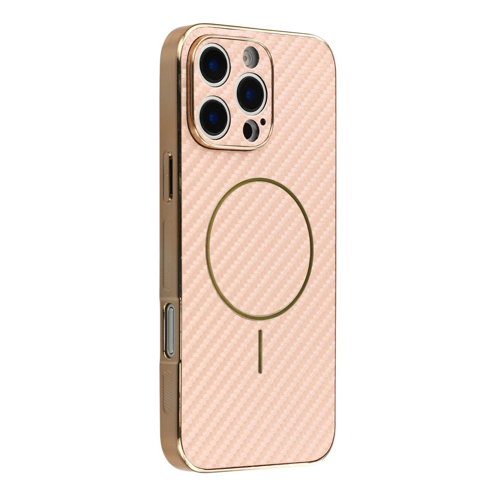 For-iPhone-16-Pro-Max-Phone-Case-Carbon-Fiber-Textured-Electroplated-TPU-Back-Cover-Pink