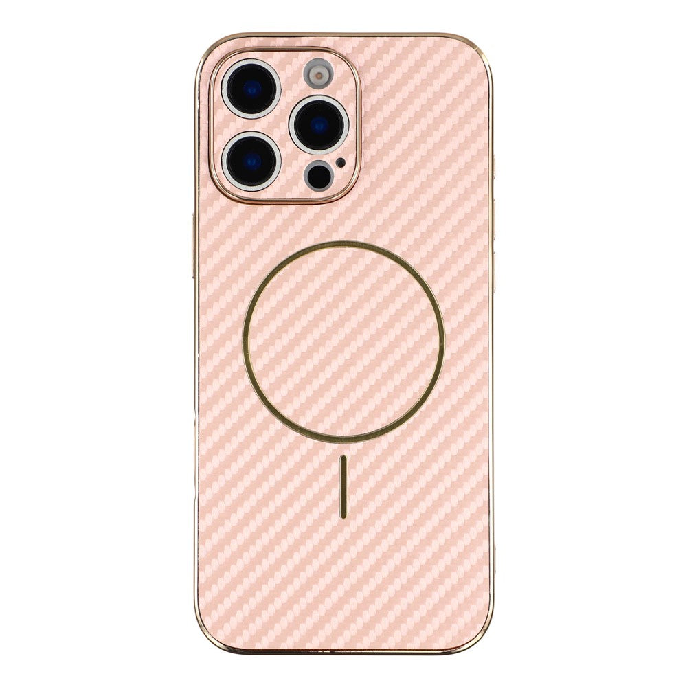 For-iPhone-16-Pro-Max-Phone-Case-Carbon-Fiber-Textured-Electroplated-TPU-Back-Cover-Pink